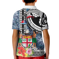 Fiji Day Kid Polo Shirt Traditional Tapa with Hibiscus and Emblems