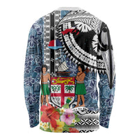 Fiji Day Long Sleeve Shirt Traditional Tapa with Hibiscus and Emblems