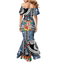 Fiji Day Mermaid Dress Traditional Tapa with Hibiscus and Emblems