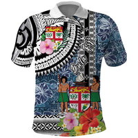 Fiji Day Polo Shirt Traditional Tapa with Hibiscus and Emblems