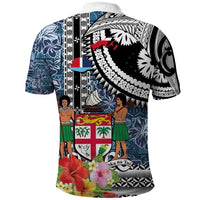 Fiji Day Polo Shirt Traditional Tapa with Hibiscus and Emblems