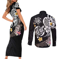 Hawaiian Tropical Plumeria Turtles Couples Matching Short Sleeve Bodycon Dress and Long Sleeve Button Shirt Polynesian Art Tattoo LT03 - Polynesian Pride
