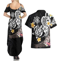 Hawaiian Tropical Plumeria Turtles Couples Matching Summer Maxi Dress and Hawaiian Shirt Polynesian Art Tattoo LT03 - Polynesian Pride