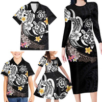 Hawaiian Tropical Plumeria Turtles Family Matching Long Sleeve Bodycon Dress and Hawaiian Shirt Polynesian Art Tattoo LT03 - Polynesian Pride