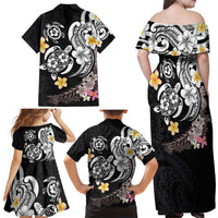 Hawaiian Tropical Plumeria Turtles Family Matching Off Shoulder Maxi Dress and Hawaiian Shirt Polynesian Art Tattoo LT03 - Polynesian Pride