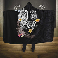 Hawaiian Tropical Plumeria Turtles Hooded Blanket Polynesian Art Tattoo
