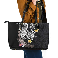 Hawaiian Tropical Plumeria Turtles Leather Tote Bag Polynesian Art Tattoo