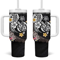 Hawaiian Tropical Plumeria Turtles Tumbler With Handle Polynesian Art Tattoo