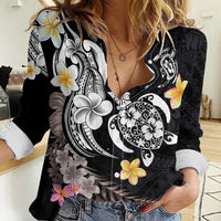 Hawaiian Tropical Plumeria Turtles Women Casual Shirt Polynesian Art Tattoo