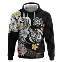 Hawaiian Tropical Plumeria Turtles Zip Hoodie Polynesian Art Tattoo