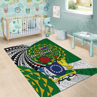Cook Islands Independence Day Area Rug National Flag and Emblem with Tatau Tattoo