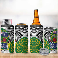 Cook Islands Independence Day 4 in 1 Can Cooler Tumbler National Flag and Emblem with Tatau Tattoo