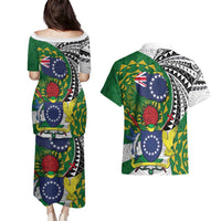 Cook Islands Independence Day Couples Matching Puletasi and Hawaiian Shirt National Flag and Emblem with Tatau Tattoo