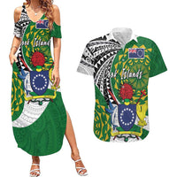 Cook Islands Independence Day Couples Matching Summer Maxi Dress and Hawaiian Shirt National Flag and Emblem with Tatau Tattoo