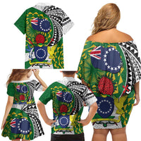 Cook Islands Independence Day Family Matching Off Shoulder Short Dress and Hawaiian Shirt National Flag and Emblem with Tatau Tattoo