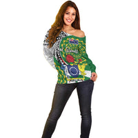 Cook Islands Independence Day Off Shoulder Sweater National Flag and Emblem with Tatau Tattoo