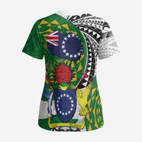 Cook Islands Independence Day Scrub Top National Flag and Emblem with Tatau Tattoo - Polynesian Pride
