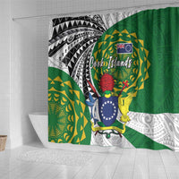 Cook Islands Independence Day Shower Curtain National Flag and Emblem with Tatau Tattoo