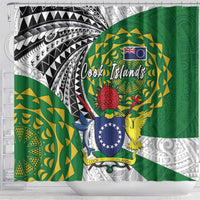 Cook Islands Independence Day Shower Curtain National Flag and Emblem with Tatau Tattoo