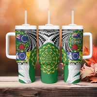 Cook Islands Independence Day Tumbler With Handle National Flag and Emblem with Tatau Tattoo