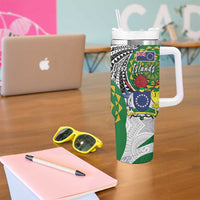 Cook Islands Independence Day Tumbler With Handle National Flag and Emblem with Tatau Tattoo