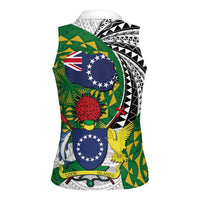 Cook Islands Independence Day Women Sleeveless Polo Shirt National Flag and Emblem with Tatau Tattoo