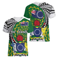 Cook Islands Independence Day Women V-Neck T-Shirt National Flag and Emblem with Tatau Tattoo
