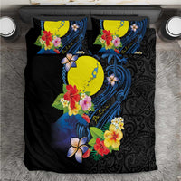Palau Independence Day Bedding Set Melanesian Tattoo with Hibiscus