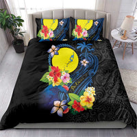 Palau Independence Day Bedding Set Melanesian Tattoo with Hibiscus