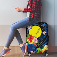 Palau Independence Day Luggage Cover Melanesian Tattoo with Hibiscus