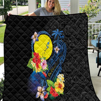 Palau Independence Day Quilt Melanesian Tattoo with Hibiscus