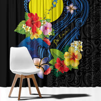 Palau Independence Day Window Curtain Melanesian Tattoo with Hibiscus