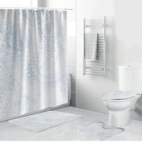 Hawaiian Turtles and Leis Bathroom Set Tribal Kakau Pattern Airy White Blue Cloud Vibe
