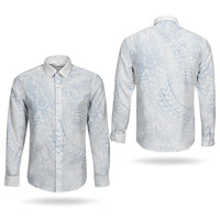 Hawaiian Turtles and Leis Couples Matching Summer Maxi Dress and Long Sleeve Button Shirt Tribal Kakau Pattern Airy White Blue Cloud Vibe LT03 - Polynesian Pride