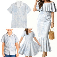 Hawaiian Turtles and Leis Family Matching Mermaid Dress and Hawaiian Shirt Tribal Kakau Pattern Airy White Blue Cloud Vibe LT03 - Polynesian Pride