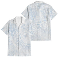 Hawaiian Turtles and Leis Family Matching Off Shoulder Maxi Dress and Hawaiian Shirt Tribal Kakau Pattern Airy White Blue Cloud Vibe LT03 Dad's Shirt - Short Sleeve White - Polynesian Pride