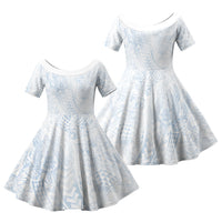 Hawaiian Turtles and Leis Family Matching Off Shoulder Maxi Dress and Hawaiian Shirt Tribal Kakau Pattern Airy White Blue Cloud Vibe LT03 Daughter's Dress White - Polynesian Pride