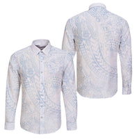 Hawaiian Turtles and Leis Family Matching Off Shoulder Short Dress and Hawaiian Shirt Tribal Kakau Pattern Airy White Blue Cloud Vibe LT03 Dad's Shirt - Long Sleeve White - Polynesian Pride