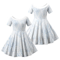 Hawaiian Turtles and Leis Family Matching Summer Maxi Dress and Hawaiian Shirt Tribal Kakau Pattern Airy White Blue Cloud Vibe LT03 Daughter's Dress White - Polynesian Pride