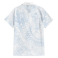 Hawaiian Turtles and Leis Family Matching Tank Maxi Dress and Hawaiian Shirt Tribal Kakau Pattern Airy White Blue Cloud Vibe LT03 Dad's Shirt - Long Sleeve White - Polynesian Pride