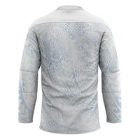 Hawaiian Turtles and Leis Hockey Jersey Tribal Kakau Pattern Airy White Blue Cloud Vibe