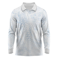 Hawaiian Turtles and Leis Long Sleeve Polo Shirt Tribal Kakau Pattern Airy White Blue Cloud Vibe