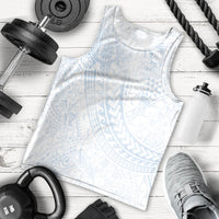 Hawaiian Turtles and Leis Men Tank Top Tribal Kakau Pattern Airy White Blue Cloud Vibe