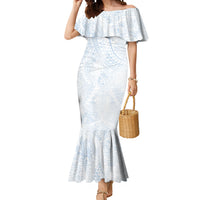 Hawaiian Turtles and Leis Mermaid Dress Tribal Kakau Pattern Airy White Blue Cloud Vibe LT03 Women White - Polynesian Pride