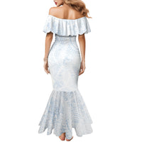 Hawaiian Turtles and Leis Mermaid Dress Tribal Kakau Pattern Airy White Blue Cloud Vibe LT03 - Polynesian Pride