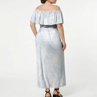 Hawaiian Turtles and Leis Off Shoulder Maxi Dress Tribal Kakau Pattern Airy White Blue Cloud Vibe LT03 - Polynesian Pride