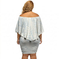 Hawaiian Turtles and Leis Off Shoulder Short Dress Tribal Kakau Pattern Airy White Blue Cloud Vibe LT03 - Polynesian Pride
