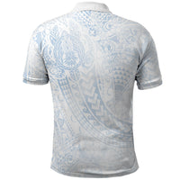 Hawaiian Turtles and Leis Polo Shirt Tribal Kakau Pattern Airy White Blue Cloud Vibe LT03 - Polynesian Pride