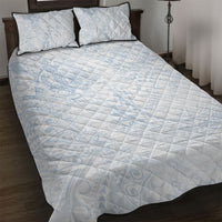Hawaiian Turtles and Leis Quilt Bed Set Tribal Kakau Pattern Airy White Blue Cloud Vibe