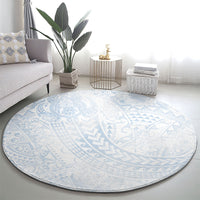 Hawaiian Turtles and Leis Round Carpet Tribal Kakau Pattern Airy White Blue Cloud Vibe